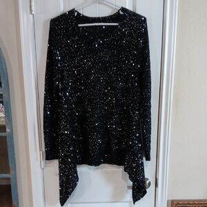 JOHN FASHION Asymetrical Sequined Crew Neck Wool Blend Statement Sweater